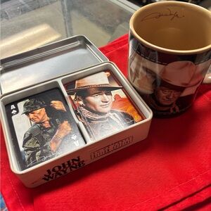 Collectible John Wayne Playing Cards Tin Set with Matching Mug - Brown & Tan